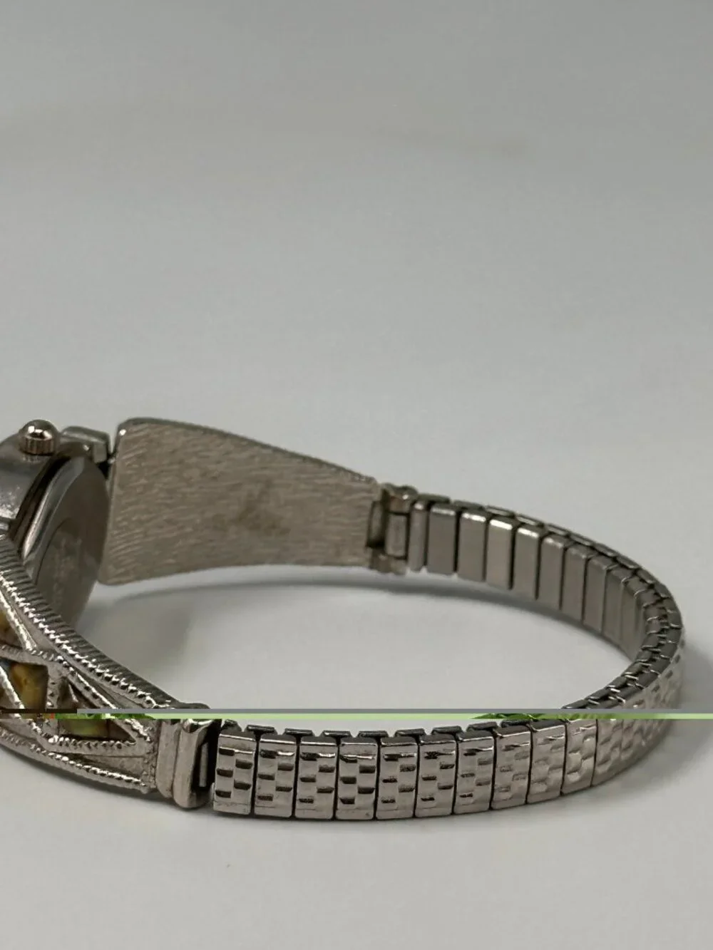 Boca Classics Watch Women Silver Tone Abalone Stretch Band New Battery 6.25